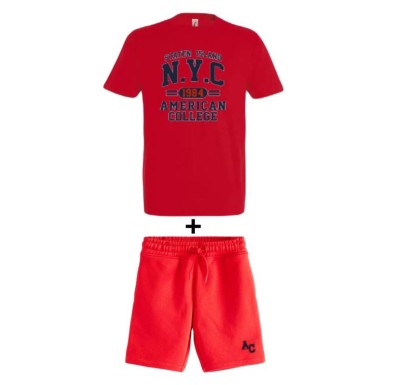Set tricou si pantaloni scurti unisex pentru adulti AMERICAN COLLEGE, rosu galben, M - OUTLET foto