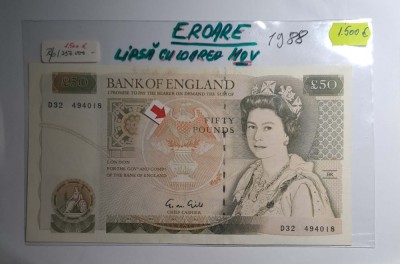 Bancnota UNICA de colectie 50&amp;pound; din anul 1988 UNC foto