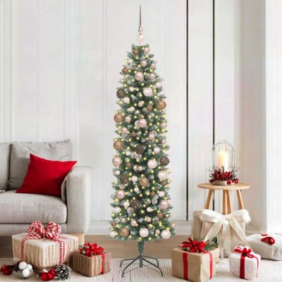 vidaXL Copac Artificial Slăb de Crăciun cu suport Verde și alb 180 cm 3395291 foto