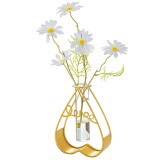 Vază decorativă inimă, din metal auriu și sticlă transparentă