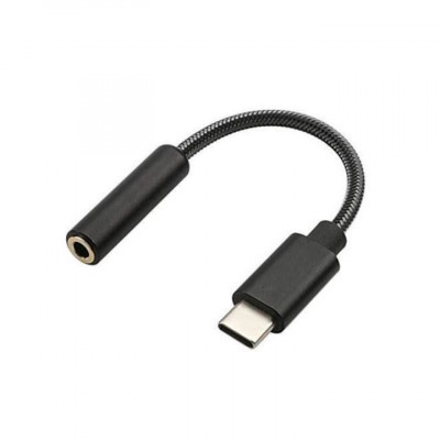 Adaptor Audio Naylon Braided Digital MTP, USB Type C, Negru, Jack 3.5mm Comptatibil Samsung S10, S20 foto