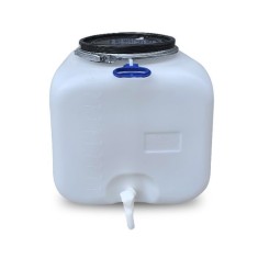 Bidon Rezervor 100 litri, Sterk Plastic, patrat cu cerc metalic si robinet, 50x50x50 cm, plastic alb sau albastru