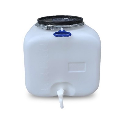 Bidon Rezervor 100 litri, Sterk Plastic, patrat cu cerc metalic si robinet, 50x50x50 cm, plastic alb sau albastru foto