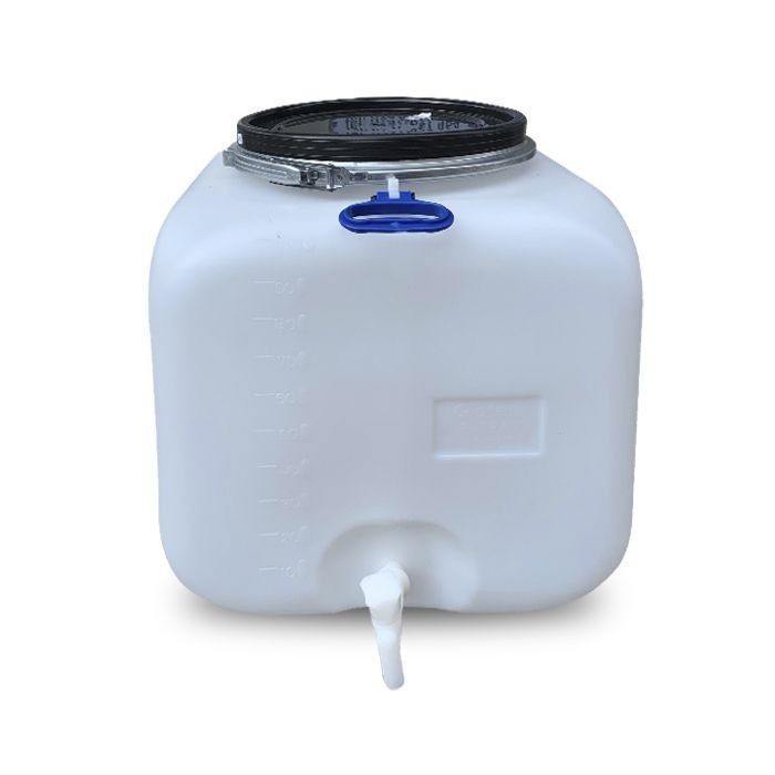 Bidon Rezervor 100 litri, Sterk Plastic, patrat cu cerc metalic si robinet, 50x50x50 cm, plastic alb sau albastru