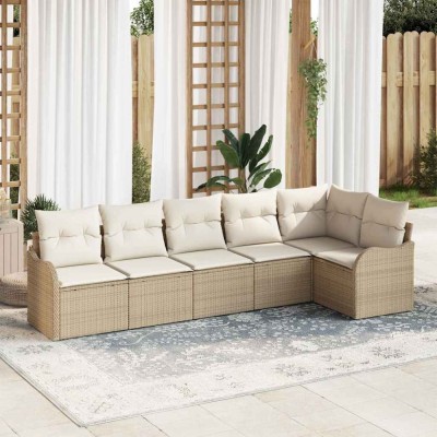 vidaXL Set de canapele pentru grădină cu pernă 6 pcs Bej Rattan poli 3345721 foto