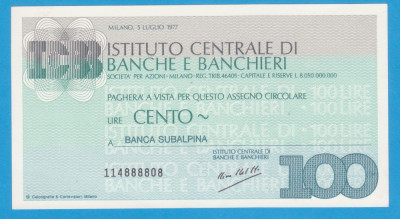 (3) CEC BANCAR ITALIAN - INSTITUTO CENTRALE DI BANCHE E BANCHIERI- 100 LIRE 1977 foto