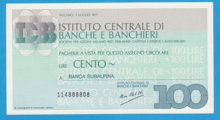 (3) CEC BANCAR ITALIAN - INSTITUTO CENTRALE DI BANCHE E BANCHIERI- 100 LIRE 1977