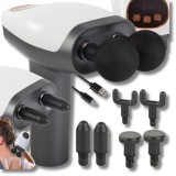 Cumpara ieftin Aparat Masaj Profesional Tip Pistol Dublu, 10 Viteze, 8 Capete, 3200 rpm, Ecran LCD, Relaxare Musculara, Motor Silentios, Gri/Alb