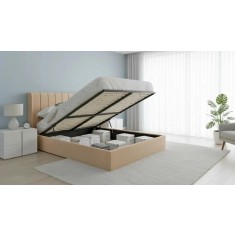Pat Tossino 160x200 cm Lada Depozitare Tapitat Catifea Nuanta Bej Somiera Inclusa (COD L17-05)