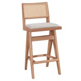 Cumpara ieftin Scaun de bar Winslow lemn de arbore de cauciuc, culoarea nuc deschis pvc ratan culoare lemn natural, material textil gri