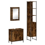 Cumpara ieftin Set mobilier de baie, 3 piese, stejar fumuriu, lemn prelucrat