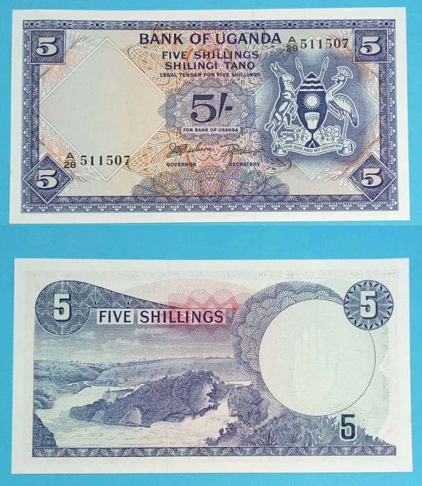 Uganda (p#1) 5 Shillings 1966 &#039;Cascada&#039; UNC serie: A/28 511507