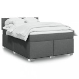 vidaXL Pat continental cu saltea, gri &icirc;nchis, 160x200 cm, țesătură