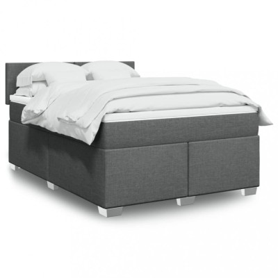 vidaXL Pat box spring cu saltea, gri &amp;icirc;nchis, 140x190 cm, textil 3285877 foto