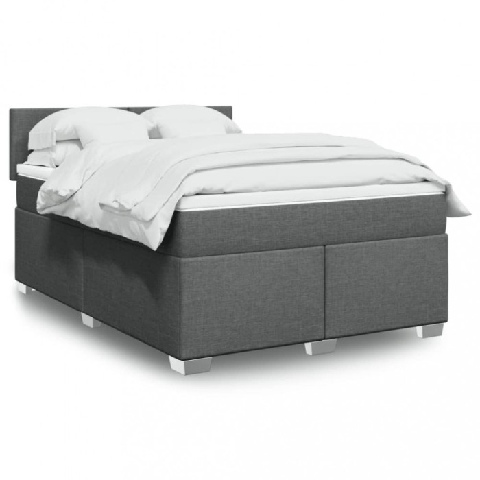 vidaXL Pat box spring cu saltea, gri &icirc;nchis, 140x190 cm, textil 3285877