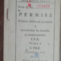 M3 C18 - 1990 - tematica CFR - Permise pentru calatorii gratuite pe CFR