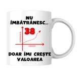 Cana alba personalizata - Nu imbatranesc,38 de ani, doar imi creste valoarea, INOVATIX&reg;. 330 ml