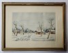 Acuarela Iarna pe Ulita - Semnat Indescifrabil, 28x19 cm (42x32.5 cm cu rama), Album Arta
