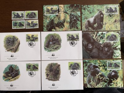 rwanda - gorila - serie 4 timbre MNH, 4 FDC, 4 maxime, fauna wwf foto
