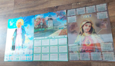 Lot 3 calendare de perete, imagini 3D cu Isus, Maica Maria si peisaj, 2015 - 17 foto