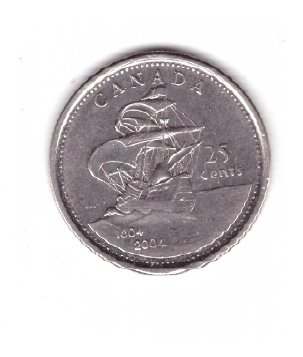 Moneda Canada 25 cents/centi 2004 Saint Croix Island, stare foarte buna, curata