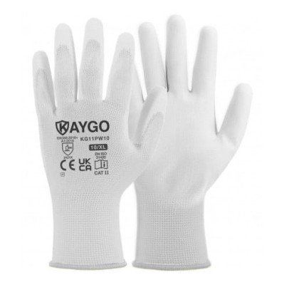 Set 12 perechi de manusi de lucru KAYGO, marimea 10, XL, bumbac, poliuretan, alb foto