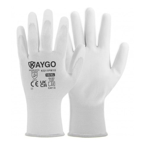 Set 12 perechi de manusi de lucru KAYGO, marimea 10, XL, bumbac, poliuretan, alb