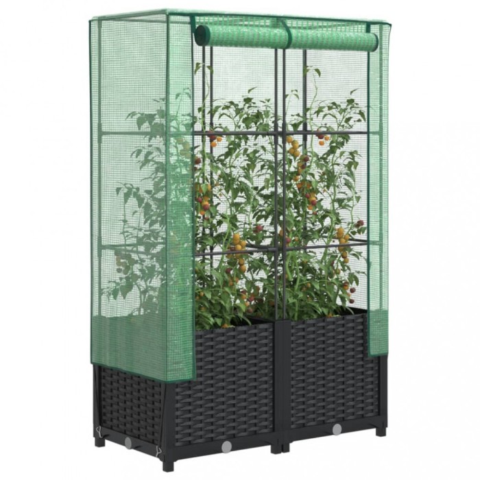 Gossi strat inaltat cu husa de sera, aspect ratan, 80x40x138 cm