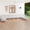 Set mobilier relexare grădină, 10 piese, alb, lemn masiv de pin