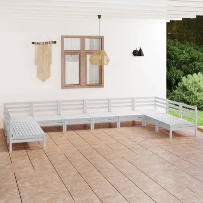Set mobilier relexare grădină, 10 piese, alb, lemn masiv de pin foto