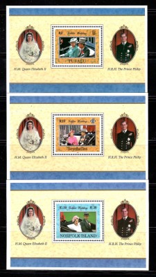 Tuvalu, Seychelles, Norfolk 1997-50 ani de la nunta reginei Elisabeta aII-a, MNH foto