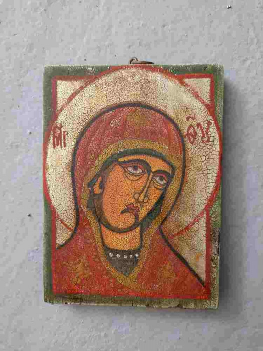 ICOANA VECHE PE LEMN - MAICA DOMNULUI. 11X15 CM-238175