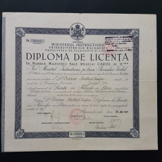 Diploma 1937 de licenta in filosofie si litere , per. regalista