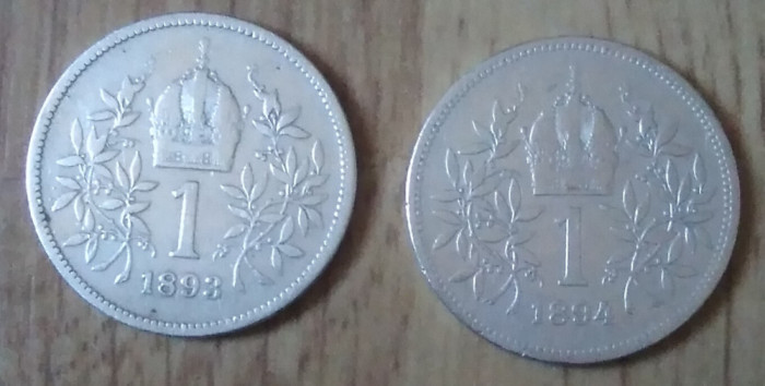 Lot 2 monede argint 1 korona 1893 și 1894 Austro-Ungaria