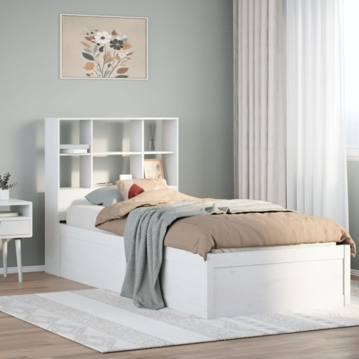Gossi cadru pat fara saltea, alb, 90x190 cm, lemn masiv de pin