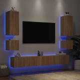 VidaXL Comode TV de perete cu lumini LED, 6 piese, stejar sonoma