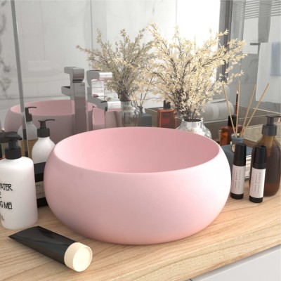 vidaXL Chiuvetă de baie lux roz mat 40x15 cm ceramică rotund foto