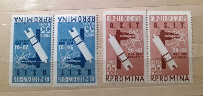 Romania 1957 LP 431 pereche orizontala congres A.S.I.T. nestampilat