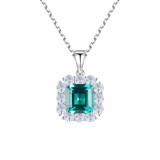 Cumpara ieftin Colier Din Argint Piatra Verde Smarald Zirconiu Patrat ARG381E, Argintboutique