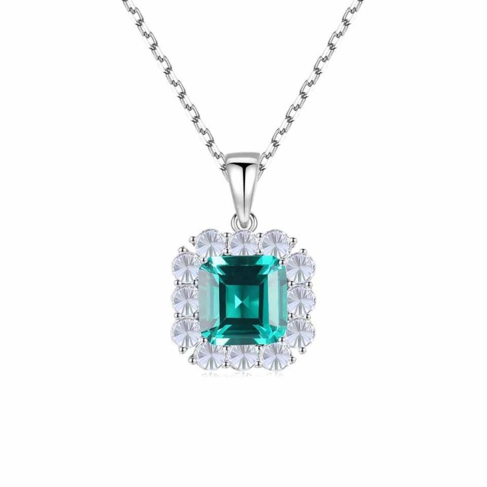 Colier Din Argint Piatra Verde Smarald Zirconiu Patrat ARG381E