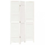 Paravan camera 3 panouri, alb, lemn masiv paulownia