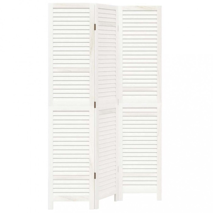 Paravan camera 3 panouri, alb, lemn masiv paulownia