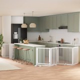 vidaXL Poartă c&acirc;ini pliabilă cu ușă 12 panouri, alb, 960 cm, lemn plop