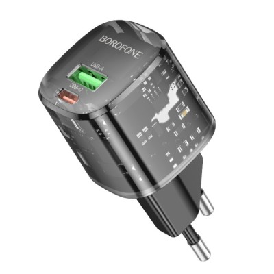 INCARCATOR retea Borofone &amp;amp;quot;BN17&amp;amp;quot;, Quick Charge 20W, 1 x USB, 1 x USB Type-C, transparent &amp;amp;quot;6941991112713&amp;amp;quot; (timbru verde 0.18 lei) foto