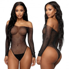 Body cu Pietre Swarovski Bodystocking Dres Open Neck Stocking Net Plasa foto