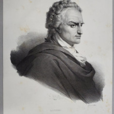 VITTORIO ALFIERI , POET SI DRAMATURG ITALIAN , LITOGRAFIE , DESEN de GREVEDON , litografiat de C. MOTTE , 1826