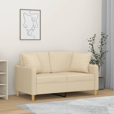 vidaXL Canapea cu 2 locuri cu pernuțe, crem, 120 cm, textil 3200903 foto