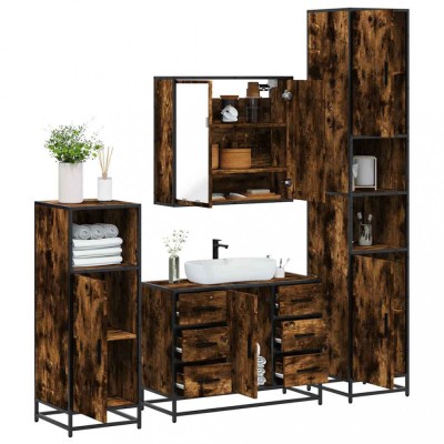 vidaXL Set de mobilier de baie 4 piese Lemn prelucrat de stejar afumat 3301202 foto