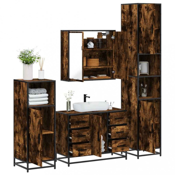 vidaXL Set de mobilier de baie 4 piese Lemn prelucrat de stejar afumat 3301202