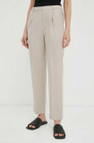 Herskind pantaloni din lana Brandy culoarea bej, drept, high waist